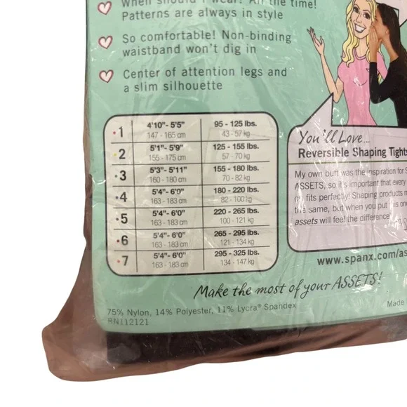 2 Love Your Assets Sara Blakely‎ Black Diamond Reversible Shaping Tights Sz 4 - Picture 4 of 7